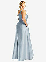 Rear View Thumbnail - Mist One-Shoulder Satin Gown with Draped Front Slit and Pockets
