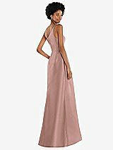 Alt View 3 Thumbnail - Neu Nude One-Shoulder Satin Gown with Draped Front Slit and Pockets