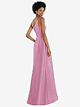Alt View 3 Thumbnail - Powder Pink One-Shoulder Satin Gown with Draped Front Slit and Pockets