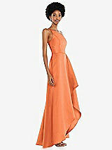 Alt View 2 Thumbnail - Portofino Orange One-Shoulder Satin Gown with Draped Front Slit and Pockets
