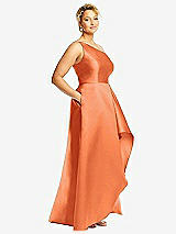 Side View Thumbnail - Portofino Orange One-Shoulder Satin Gown with Draped Front Slit and Pockets