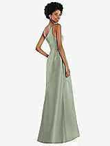 Alt View 3 Thumbnail - Sage One-Shoulder Satin Gown with Draped Front Slit and Pockets