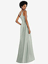 Alt View 3 Thumbnail - Willow Green One-Shoulder Satin Gown with Draped Front Slit and Pockets
