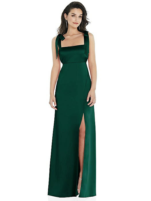 Flat Tie-Shoulder Empire Waist Maxi Dress with Front Slit