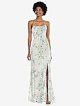Alt View 1 Thumbnail - Bleu Garden Scoop Neck Convertible Tie-Strap Maxi Dress with Front Slit