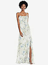 Front View Thumbnail - Bleu Garden Scoop Neck Convertible Tie-Strap Maxi Dress with Front Slit