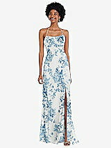 Alt View 1 Thumbnail - Cottage Rose Dusk Blue Scoop Neck Convertible Tie-Strap Maxi Dress with Front Slit