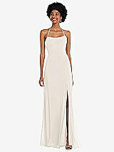 Alt View 1 Thumbnail - Ivory Scoop Neck Convertible Tie-Strap Maxi Dress with Front Slit
