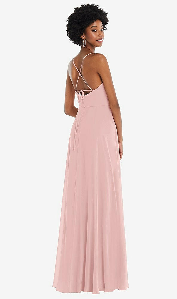Back View - Rose Scoop Neck Convertible Tie-Strap Maxi Dress with Front Slit