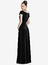 Rear View Thumbnail - Black Cap Sleeve Faux Wrap Velvet Maxi Dress with Pockets