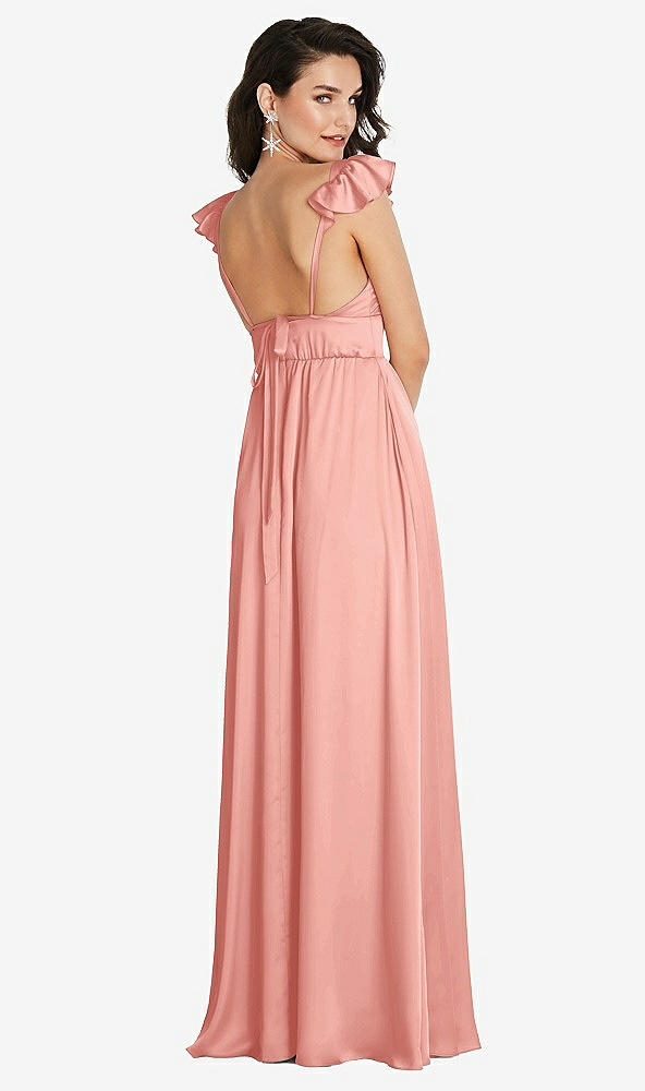 Back View - Rose Deep V-Neck Ruffle Cap Sleeve Maxi Dress with Convertible Straps