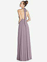 Rear View Thumbnail - Lilac Dusk Halter Backless Maxi Dress with Crystal Button Ruffle Placket