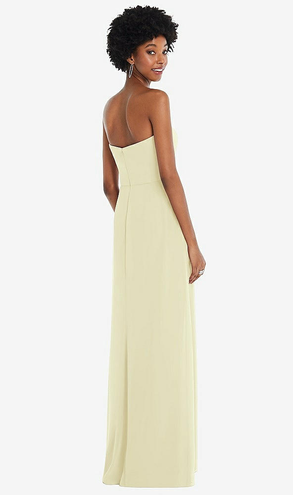 Back View - Butter Yellow Strapless Sweetheart Maxi Dress with Pleated Front Slit 