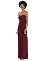 Side View Thumbnail - Cabernet Strapless Sweetheart Maxi Dress with Pleated Front Slit