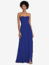 Front View Thumbnail - Cobalt Blue Strapless Sweetheart Maxi Dress with Pleated Front Slit