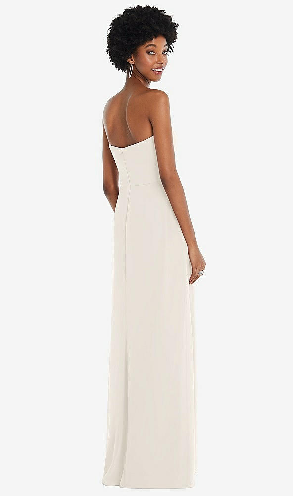 Back View - Ivory Strapless Sweetheart Maxi Dress with Pleated Front Slit 