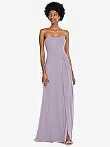 Front View Thumbnail - Lilac Haze Strapless Sweetheart Maxi Dress with Pleated Front Slit