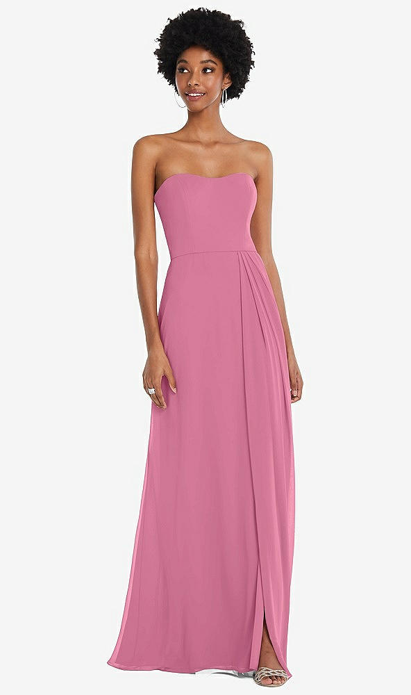 Front View - Orchid Pink Strapless Sweetheart Maxi Dress with Pleated Front Slit