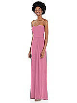 Side View Thumbnail - Orchid Pink Strapless Sweetheart Maxi Dress with Pleated Front Slit