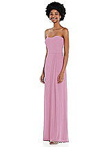 Side View Thumbnail - Powder Pink Strapless Sweetheart Maxi Dress with Pleated Front Slit 