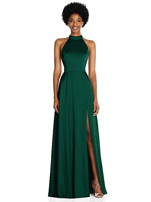 Stand Collar Cutout Tie Back Maxi Dress with Front Slit