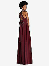 Rear View Thumbnail - Cabernet Stand Collar Cutout Tie Back Maxi Dress with Front Slit