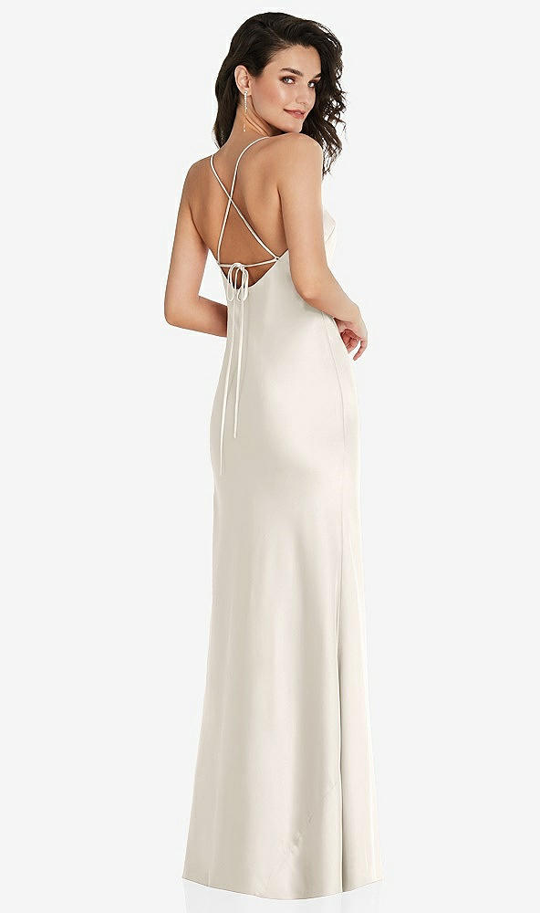 Back View - Ivory Open-Back Convertible Strap Maxi Bias Slip Dress