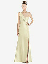 Front View Thumbnail - Butter Yellow Draped One-Shoulder Satin Trumpet Gown with Front Slit