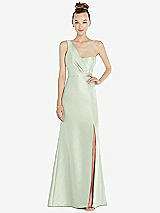 Front View Thumbnail - Mint Green Draped One-Shoulder Satin Trumpet Gown with Front Slit