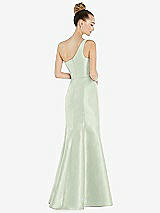 Rear View Thumbnail - Mint Green Draped One-Shoulder Satin Trumpet Gown with Front Slit