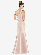 Rear View Thumbnail - Blush Draped One-Shoulder Satin Trumpet Gown with Front Slit