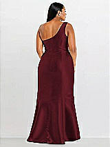 Alt View 2 Thumbnail - Cabernet Draped One-Shoulder Satin Trumpet Gown with Front Slit