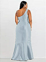 Alt View 2 Thumbnail - Mist Draped One-Shoulder Satin Trumpet Gown with Front Slit
