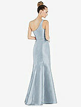 Rear View Thumbnail - Mist Draped One-Shoulder Satin Trumpet Gown with Front Slit