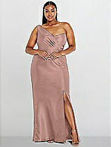 Alt View 1 Thumbnail - Neu Nude Draped One-Shoulder Satin Trumpet Gown with Front Slit