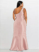 Alt View 2 Thumbnail - Rose Draped One-Shoulder Satin Trumpet Gown with Front Slit