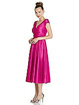 Side View Thumbnail - Think Pink Cap Sleeve Faux Wrap Satin Midi Dress with Pockets