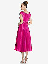 Rear View Thumbnail - Think Pink Cap Sleeve Faux Wrap Satin Midi Dress with Pockets