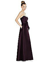 Side View Thumbnail - Deep Plum Basque-Neck Strapless Satin Gown with Mini Sash