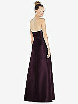 Rear View Thumbnail - Deep Plum Basque-Neck Strapless Satin Gown with Mini Sash