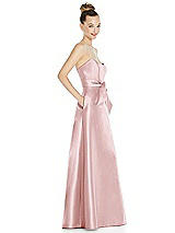 Side View Thumbnail - Ballet Pink Basque-Neck Strapless Satin Gown with Mini Sash