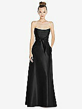 Front View Thumbnail - Black Basque-Neck Strapless Satin Gown with Mini Sash
