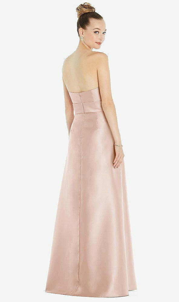 Back View - Cameo Basque-Neck Strapless Satin Gown with Mini Sash