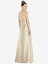 Rear View Thumbnail - Champagne Basque-Neck Strapless Satin Gown with Mini Sash