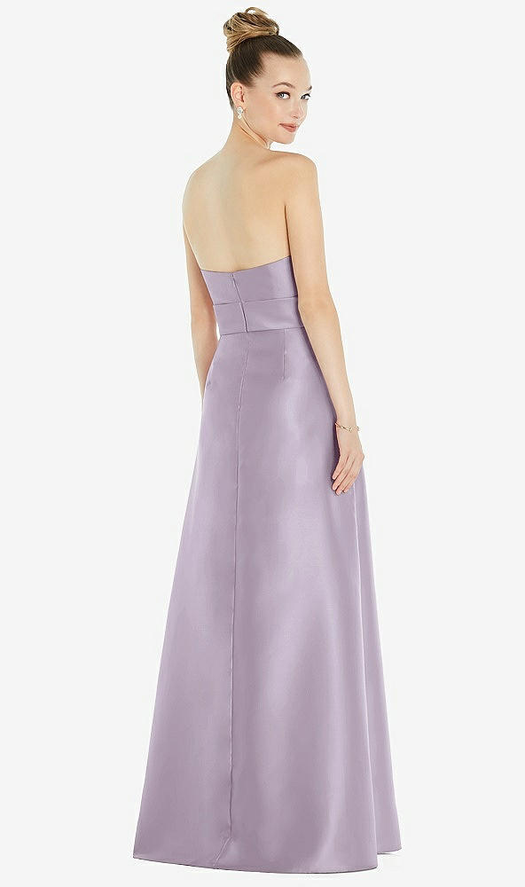 Back View - Lilac Haze Basque-Neck Strapless Satin Gown with Mini Sash