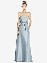 Front View Thumbnail - Mist Basque-Neck Strapless Satin Gown with Mini Sash