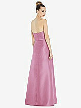 Rear View Thumbnail - Powder Pink Basque-Neck Strapless Satin Gown with Mini Sash