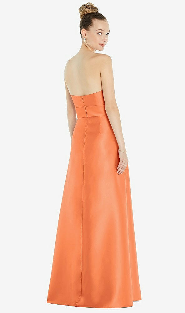 Back View - Portofino Orange Basque-Neck Strapless Satin Gown with Mini Sash