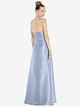 Rear View Thumbnail - Sky Blue Basque-Neck Strapless Satin Gown with Mini Sash