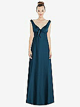 Side View Thumbnail - Atlantic Blue Convertible Strap Empire Waist Satin Maxi Dress
